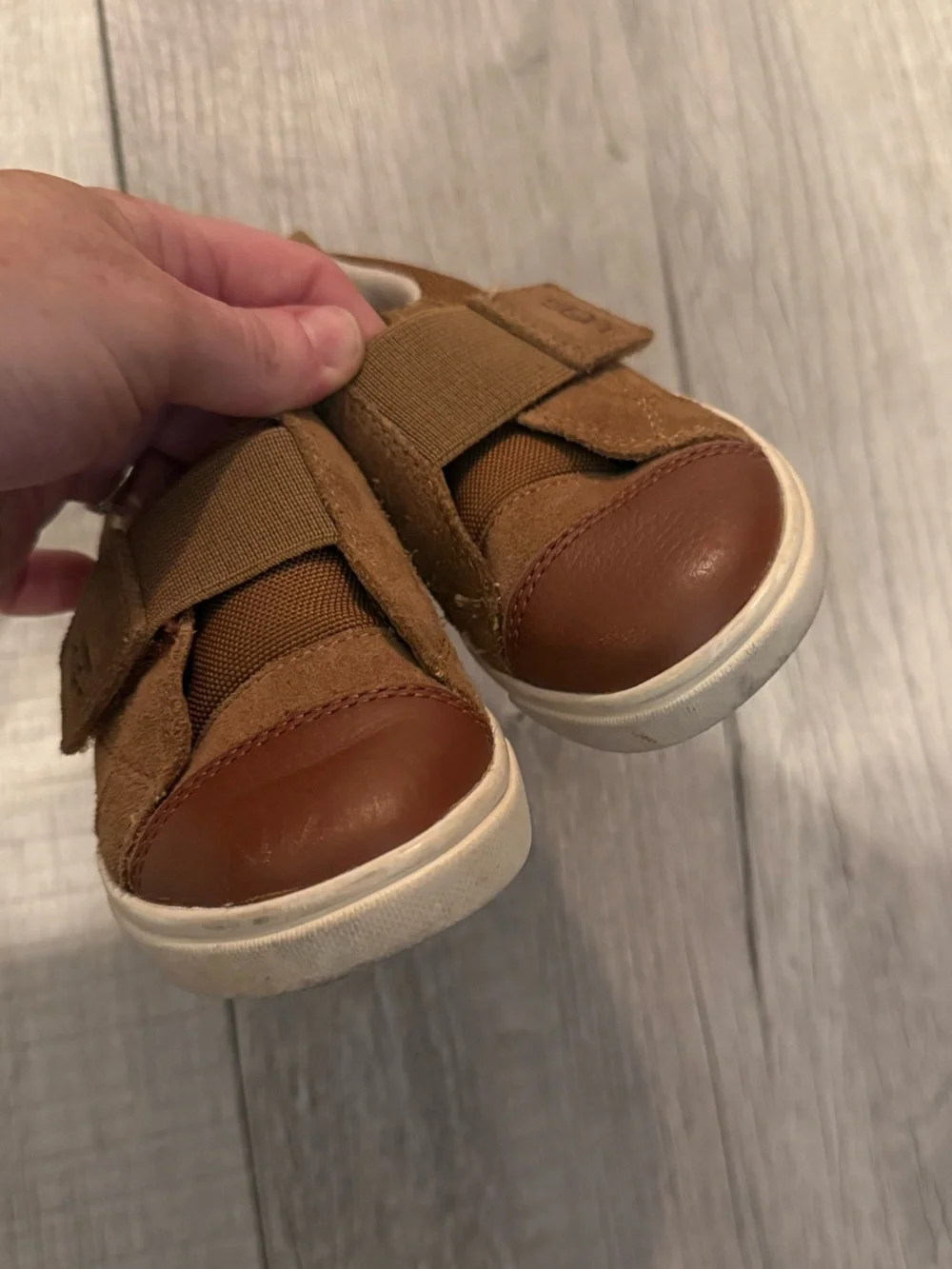UGG Baby Boy Brown Suede & Leather Velcro Sneakers
